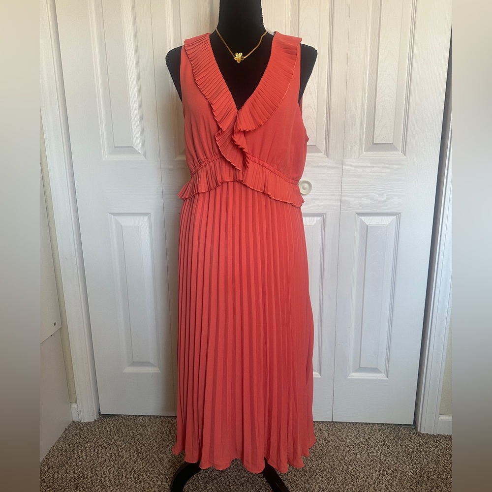 Versona Coral Ruffle Midi Dress